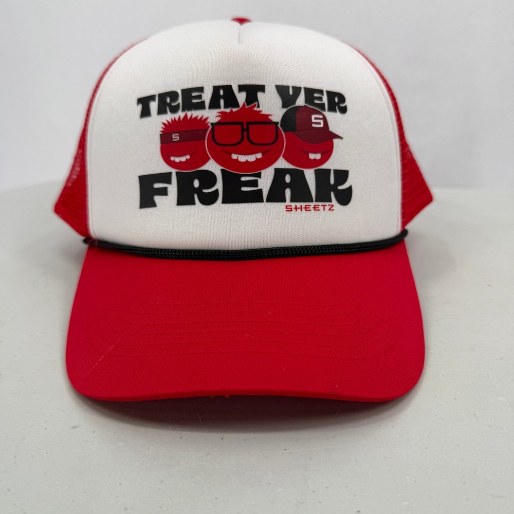 Sheetz Treat Yer Freak Trucker Hat Mens OSFA Red White Snapback Mesh Cap